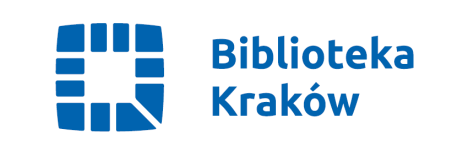 Biblioteka Kraków - niebieski logotyp i napis